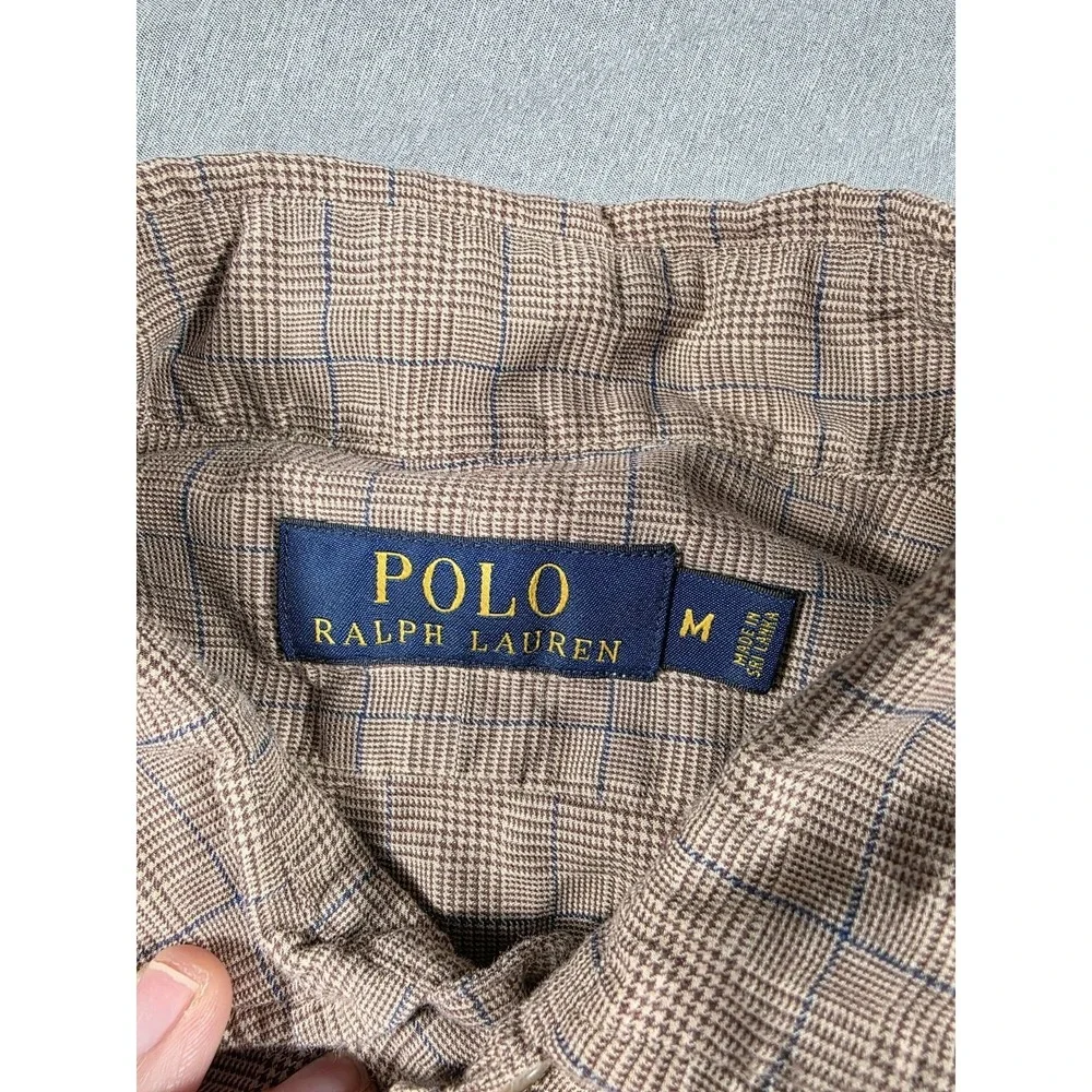 Polo Ralph Lauren Button Up Shirt‎ Mens Medium Brown Glen Plaid Pattern
